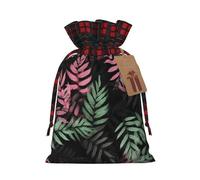 Drawstring Christmas Gift Bags with Tag Small Treat Goody Bags Reusable Gift Wrapping Sacks Pouches Xmas Presents Wrapping Bag Black green leaves Candy Treat Bag for Party Favors Small