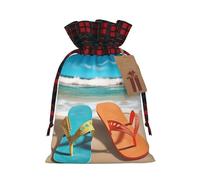 Drawstring Christmas Gift Bags with Tag Small Treat Goody Bags Reusable Gift Wrapping Sacks Pouches Xmas Presents Wrapping Bag Beach Flip Flops Candy Treat Bag for Party Favors Small