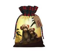 Drawstring Christmas Gift Bags with Tag Small Treat Goody Bags Reusable Gift Wrapping Sacks Pouches Xmas Presents Wrapping Bag Cute Couple Monkey Candy Treat Bag for Party Favors Medium