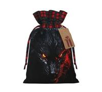 Drawstring Christmas Gift Bags with Tag Small Treat Goody Bags Reusable Gift Wrapping Sacks Pouches Xmas Presents Wrapping Bag Big black wolf with red eyes Candy Treat Bag for Party Favors Small
