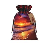 Drawstring Christmas Gift Bags with Tag Small Treat Goody Bags Reusable Gift Wrapping Sacks Pouches Xmas Presents Wrapping Bag Beautiful Beach Sunset Candy Treat Bag for Party Favors Small