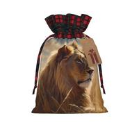 Drawstring Christmas Gift Bags with Tag Small Treat Goody Bags Reusable Gift Wrapping Sacks Pouches Xmas Presents Wrapping Bag Prairie lion Candy Treat Bag for Party Favors Medium