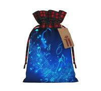 Drawstring Christmas Gift Bags with Tag Small Treat Goody Bags Reusable Gift Wrapping Sacks Pouches Xmas Presents Wrapping Bag Blue Musical Notes Candy Treat Bag for Party Favors Medium