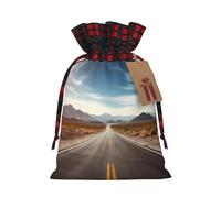 Drawstring Christmas Gift Bags with Tag Small Treat Goody Bags Reusable Gift Wrapping Sacks Pouches Xmas Presents Wrapping Bag Desert Landscape Highway Candy Treat Bag for Party Favors Small
