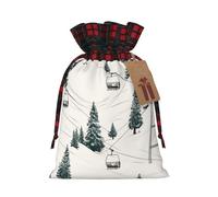 Drawstring Christmas Gift Bags with Tag Small Treat Goody Bags Reusable Gift Wrapping Sacks Pouches Xmas Presents Wrapping Bag Ski Lift With Fir Tree Candy Treat Bag for Party Favors Medium