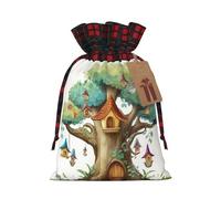 Drawstring Christmas Gift Bags with Tag Small Treat Goody Bags Reusable Gift Wrapping Sacks Pouches Xmas Presents Wrapping Bag Cute Fairy Tree Candy Treat Bag for Party Favors Small