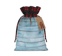 Drawstring Christmas Gift Bags with Tag Small Treat Goody Bags Reusable Gift Wrapping Sacks Pouches Xmas Presents Wrapping Bag Blue Wood Candy Treat Bag for Party Favors Medium