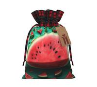 Drawstring Christmas Gift Bags with Tag Small Treat Goody Bags Reusable Gift Wrapping Sacks Pouches Xmas Presents Wrapping Bag Dream Watermelon Candy Treat Bag for Party Favors Medium