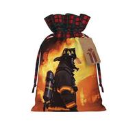 Drawstring Christmas Gift Bags with Tag Small Treat Goody Bags Reusable Gift Wrapping Sacks Pouches Xmas Presents Wrapping Bag Firefighter Fireman Flame Candy Treat Bag for Party Favors Small