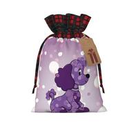 Drawstring Christmas Gift Bags with Tag Small Treat Goody Bags Reusable Gift Wrapping Sacks Pouches Xmas Presents Wrapping Bag Purple Poodle Polka Dot Candy Treat Bag for Party Favors Medium