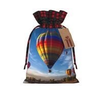 Drawstring Christmas Gift Bags with Tag Small Treat Goody Bags Reusable Gift Wrapping Sacks Pouches Xmas Presents Wrapping Bag Hot Air Balloon Candy Treat Bag for Party Favors Medium