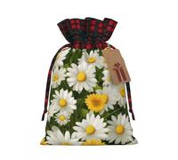 Drawstring Christmas Gift Bags with Tag Small Treat Goody Bags Reusable Gift Wrapping Sacks Pouches Xmas Presents Wrapping Bag Summer Floral Daisies Flower Candy Treat Bag for Party Favors Small