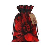 Drawstring Christmas Gift Bags with Tag Small Treat Goody Bags Reusable Gift Wrapping Sacks Pouches Xmas Presents Wrapping Bag Red Flower on Black Candy Treat Bag for Party Favors Medium