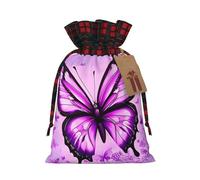 Drawstring Christmas Gift Bags with Tag Small Treat Goody Bags Reusable Gift Wrapping Sacks Pouches Xmas Presents Wrapping Bag Purple Butterfly Candy Treat Bag for Party Favors Medium