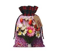 Drawstring Christmas Gift Bags with Tag Small Treat Goody Bags Reusable Gift Wrapping Sacks Pouches Xmas Presents Wrapping Bag Fresh Flowers Candy Treat Bag for Party Favors Small