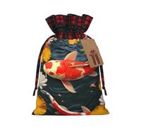 Drawstring Christmas Gift Bags with Tag Small Treat Goody Bags Reusable Gift Wrapping Sacks Pouches Xmas Presents Wrapping Bag Red carp Fish Candy Treat Bag for Party Favors Small