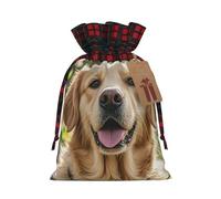 Drawstring Christmas Gift Bags with Tag Small Treat Goody Bags Reusable Gift Wrapping Sacks Pouches Xmas Presents Wrapping Bag Golden Retriever Candy Treat Bag for Party Favors Small