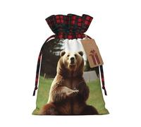 Drawstring Christmas Gift Bags with Tag Small Treat Goody Bags Reusable Gift Wrapping Sacks Pouches Xmas Presents Wrapping Bag Hi Bear Sit on the lawn Candy Treat Bag for Party Favors Medium
