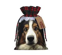 Drawstring Christmas Gift Bags with Tag Small Treat Goody Bags Reusable Gift Wrapping Sacks Pouches Xmas Presents Wrapping Bag Sheep Dog Candy Treat Bag for Party Favors Medium