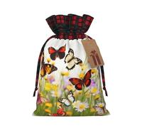 Drawstring Christmas Gift Bags with Tag Small Treat Goody Bags Reusable Gift Wrapping Sacks Pouches Xmas Presents Wrapping Bag Group of Butterflies Candy Treat Bag for Party Favors Small