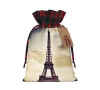 Drawstring Christmas Gift Bags with Tag Small Treat Goody Bags Reusable Gift Wrapping Sacks Pouches Xmas Presents Wrapping Bag Eiffel Tower Love Paris Candy Treat Bag for Party Favors Medium