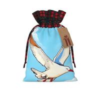 Drawstring Christmas Gift Bags with Tag Small Treat Goody Bags Reusable Gift Wrapping Sacks Pouches Xmas Presents Wrapping Bag Flying Seagulls Candy Treat Bag for Party Favors Medium