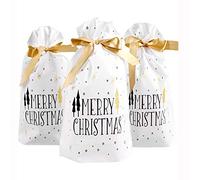 Drawstring Christmas Sacks 50Pcs Merry Candy Sweet Goody Present Gift Package for Kids Girls Boys Birthday Gift Goodie Treat Give Aways Party Favor Bags