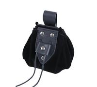 Drawstring Coin Purse Vintage Leather Coin Purse Drawstring Pouch Waist Bag Hanging Belt Coin Purse for Travelling(Black)