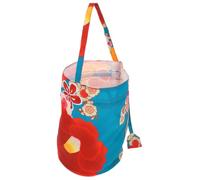 Drawstring Cosmetic Bag for Women, Polyester Japanese Style | Green Floral Crane Pattern, Wrist Carry, Storage for Lipstick, Coins and Mirror, Elegant Gift for Tea Ceremony