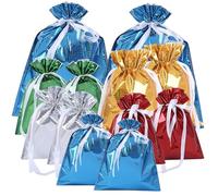 Drawstring Gift Bags, 12 Pcs Gift Wrapping Bag, Shimmer Wrapping Bags for Christmas Presents Wedding Holiday Party (5 Colors)