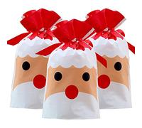Drawstring Gift Bags - 50pcs Red Santa Claus Xmas Wrapping Present Gift Package Candy Sweet Bag Plastic Material Goody Bags for Wedding, Anniversary, Merry Christmas Party