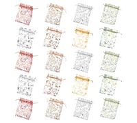 Drawstring Gift Pouches Organza Heart Shaped 100pcs | Decorative Storage for Sweets and Small Objects, Portable Closure, Organza Material, Love Print Random Color