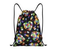 Drawstring Gym Backpack, Autism Awareness Puzzle Pieces Heart, Lightweight Drawstring Bags For Women Men, Water-Resistant Sports Duffle Bag, Foldable Yoga Bag With Adjustable Straps For Fitness/Travel