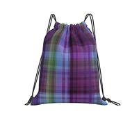 Drawstring Gym Bag 36x42cm, Purple Lattice Drawstring Backpack For Men Women Folding Water Repellency Rucksack, For School, Swimming, Holidays