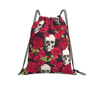 Drawstring Gym Bag 36x42cm, Skull Flower Gym Backpack Water Repellency Folding Sports Sack, For Holidays, Women, Yoga