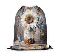 Drawstring Gym Bag 3D Sunflower Yellow Blue Wild Butterfly Unisex String Bag Adults Fashion Storage Pouch, For Travel, Men, Activities, 36x42cm