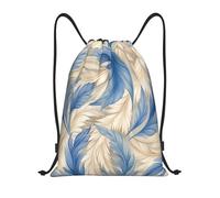 Drawstring Gym Bag Blue Leaves Tropical Plant String Swimming Bag Folding Fashion Storage Pouch, For Sports, Shopping, Beach, 36x42cm
