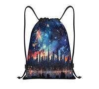 Drawstring Gym Bag City Fireworks At Night Unisex String Bag Large Fashion Storage Pouch, For Women, Activities, Yoga, 36x42cm