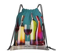Drawstring Gym Bag Cocktail Glasses And Wine Bottless Print Drawstring Bag Adults Large Rucksack, For Yoga, Gym, Activities, 36x42cm