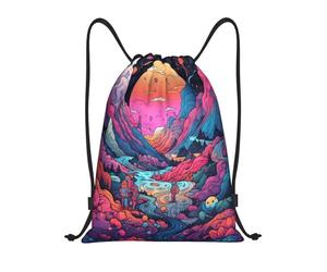 Drawstring Gym Bag Colorful Abstract Mountain Personalised Drawstring Bag Adults Folding Storage Pouch, For Men, Shopping, Gym, 36x42cm
