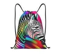 Drawstring Gym Bag Colorful Rainbow Zebra Print Gym Sack Bag Water Repellency Folding Rucksack, For Women, Yoga, Men, 36x42cm