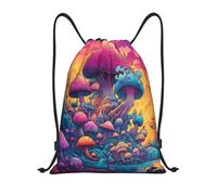 Drawstring Gym Bag Colorful Trippy Magic Mushrooms Drawstring Backpack For Men Women Water Repellency Folding Sports Sack, For Yoga, Women, Men, 36x42cm