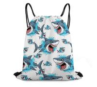 Drawstring Gym Bag, Eco Friendly Sport Gym Sack, 3D Animal Face Shark Cute, Daily String Sackpack For Sports, Hiking, Teenager, 36X42cm