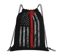 Drawstring Gym Bag Firefighter Axe Red Line Flag Print Drawstring Bag Fashion Water Repellency Storage Pouch, For Activities, Gym, Hiking, 36x42cm