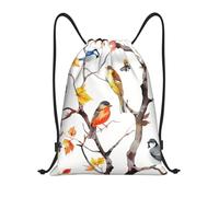 Drawstring Gym Bag for Men/Women,Fall Autumn Maple Leaves With Birds Draw String Back Bag Sports Gym Beach Swim Backpack