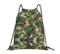 Drawstring Gym Bag Green Military Camo Print Unisex String Bag Water Repellency Large Rucksack, For Birthday, Swimming, Activities, 36x42cm