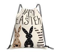 Drawstring Gym Bag Happy Easter Bunny Rabbit Drawstring Backpack For Men Women Adults Water Repellency Rucksack, For Yoga, Holidays, Travel, 36x42cm