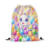 Drawstring Gym Bag Happy Easter Cartoon Rabbit Colorful Eggs Drawstring Bag Water Repellency Folding Sports Sack, For Holidays, Gym, Shopping, 36x42cm