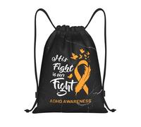 Drawstring Gym Bag His Fight Is Our Fight Adhd Awareness Gym Backpack Large Adults Storage Pouch, For School, Travel, Holidays, 36x42cm