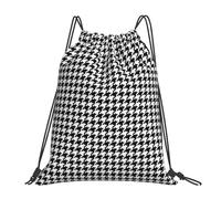 Drawstring Gym Bag Houndstooth Black Drawstring Bag Water Repellency Large Rucksack, For Men, Activities, Sports, 36x42cm